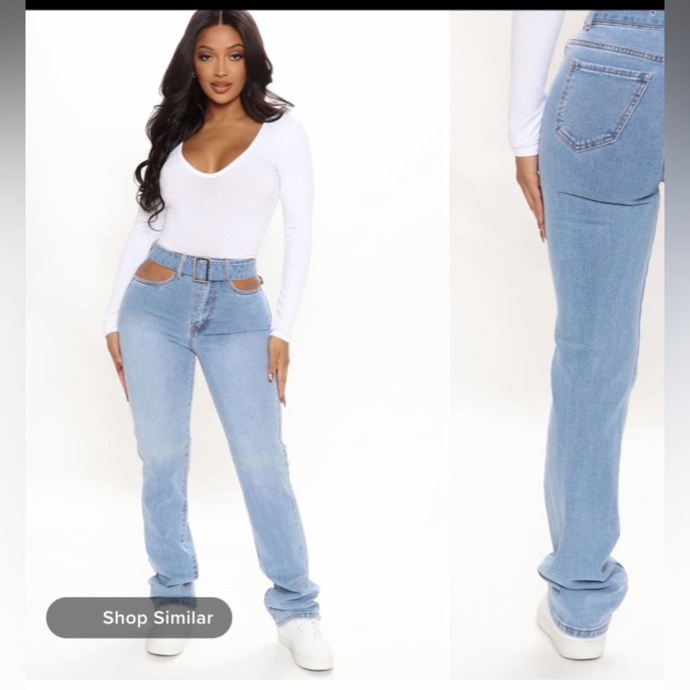 cut out straight leg jeans